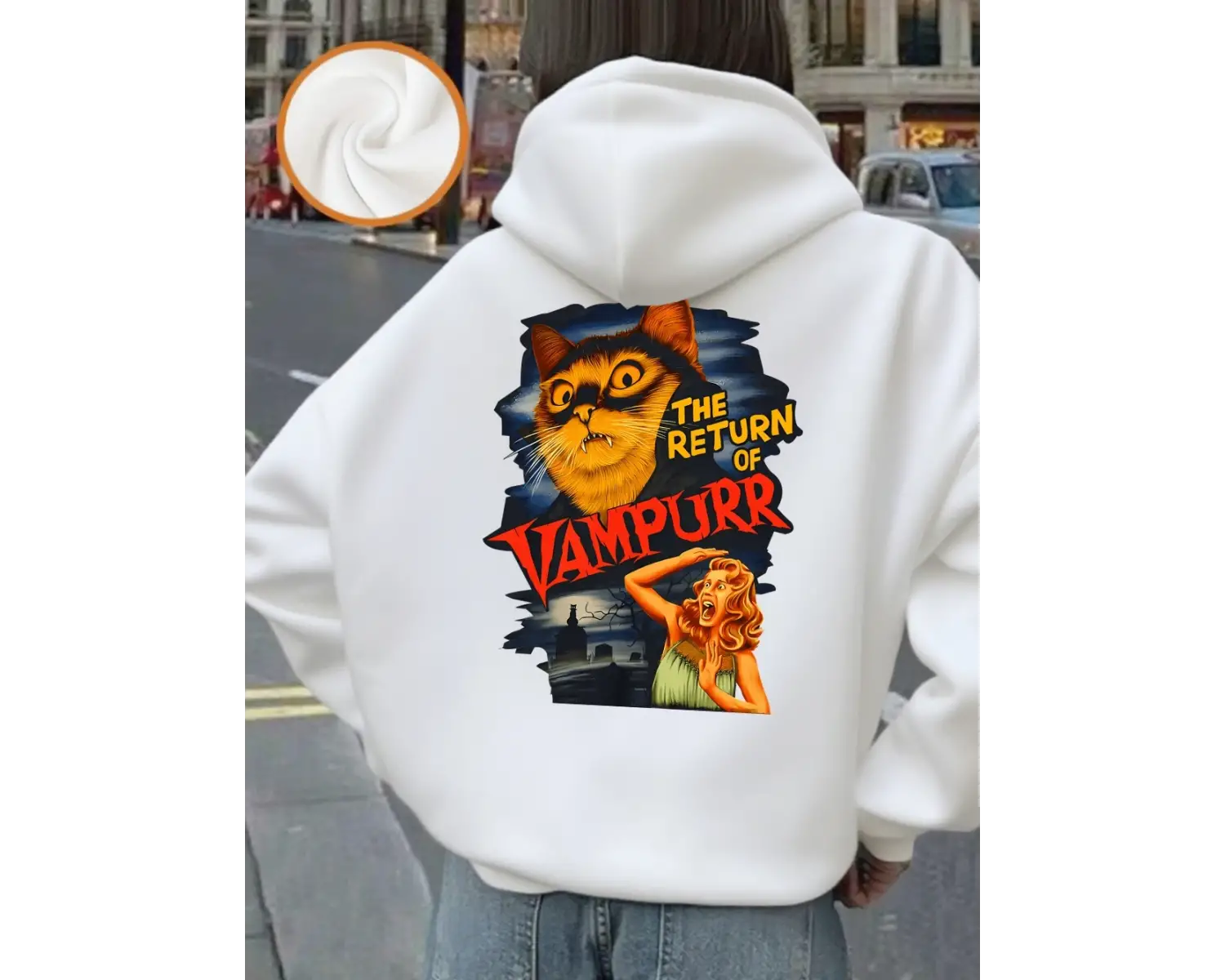 Kedinin Dönüşü baskılı kapüşonlu svetşört Bayan Kış Polar Sıcak Tişörtü Rahat Cep Kazaklar R