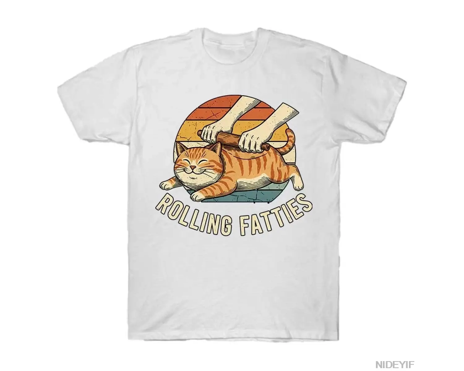 Kedi Rolling Fatties Komik T-shirt Erkekler Kadınlar Için % 100% Pamuk T Shirt Kısa Kollu Üst