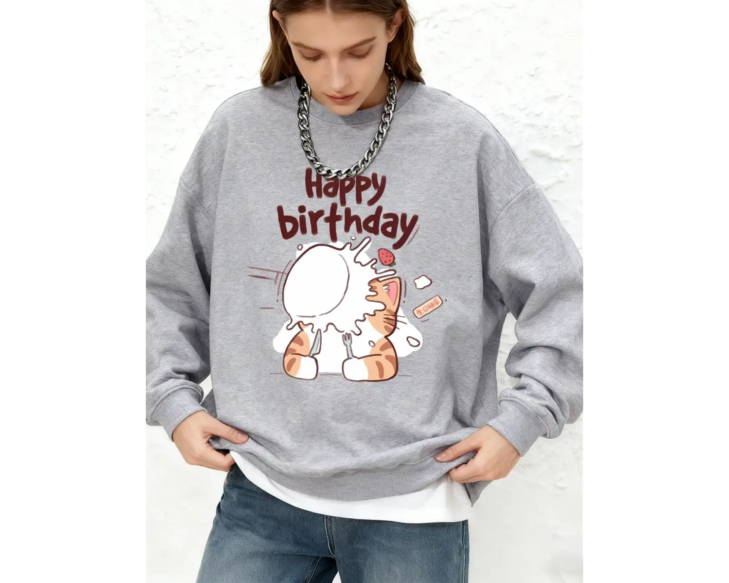Kediler Doğum Günü Kutluyor Baskılı Kapüşonlu Üstler Kadınlar İçin Kışlık Büyük Beden Jogger