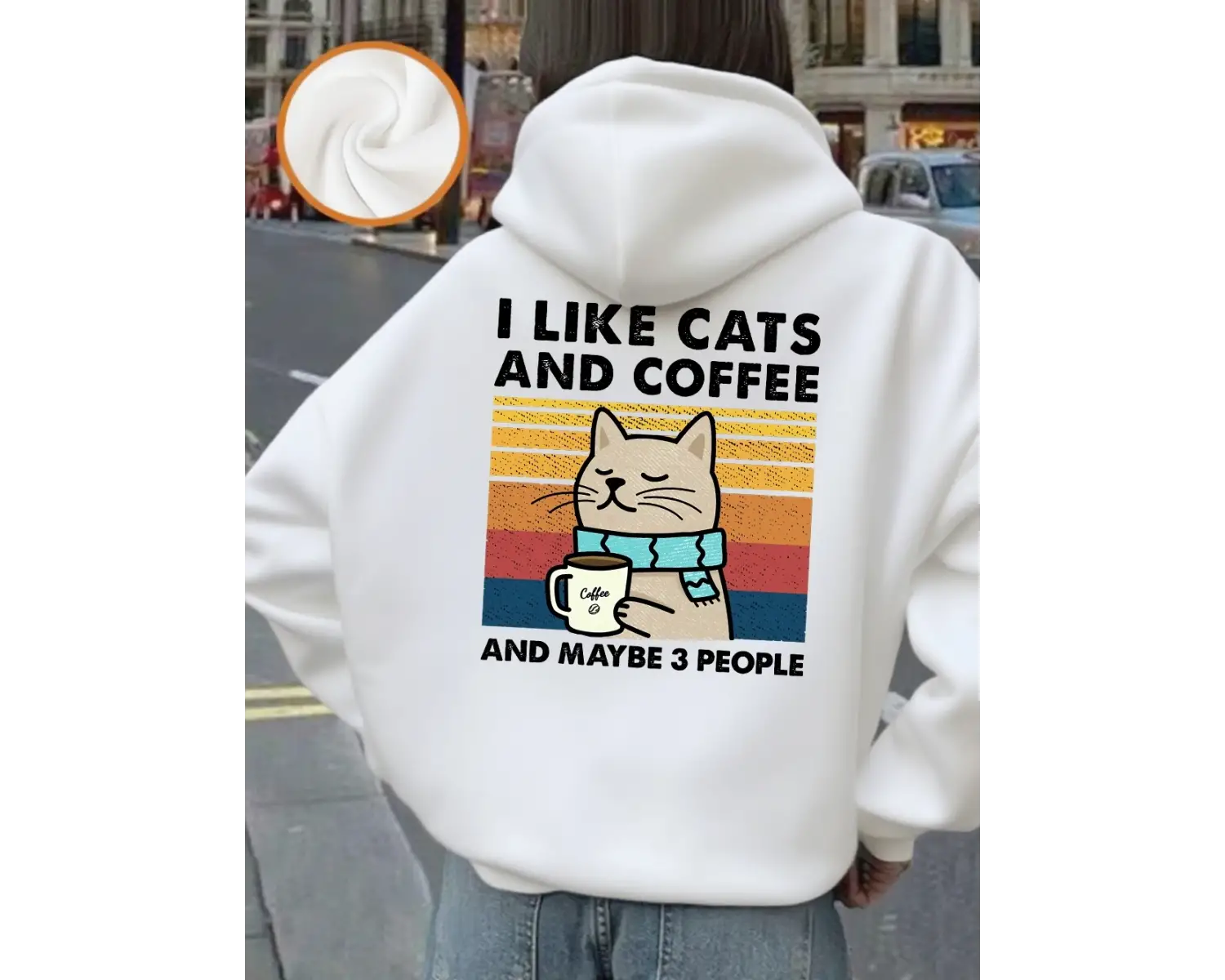 Kedileri Seviyorum Kahve Baskılı Kapüşonlu Üstler Kadın Rahat Bol Sweatshirt Kışlık Polar Sıc