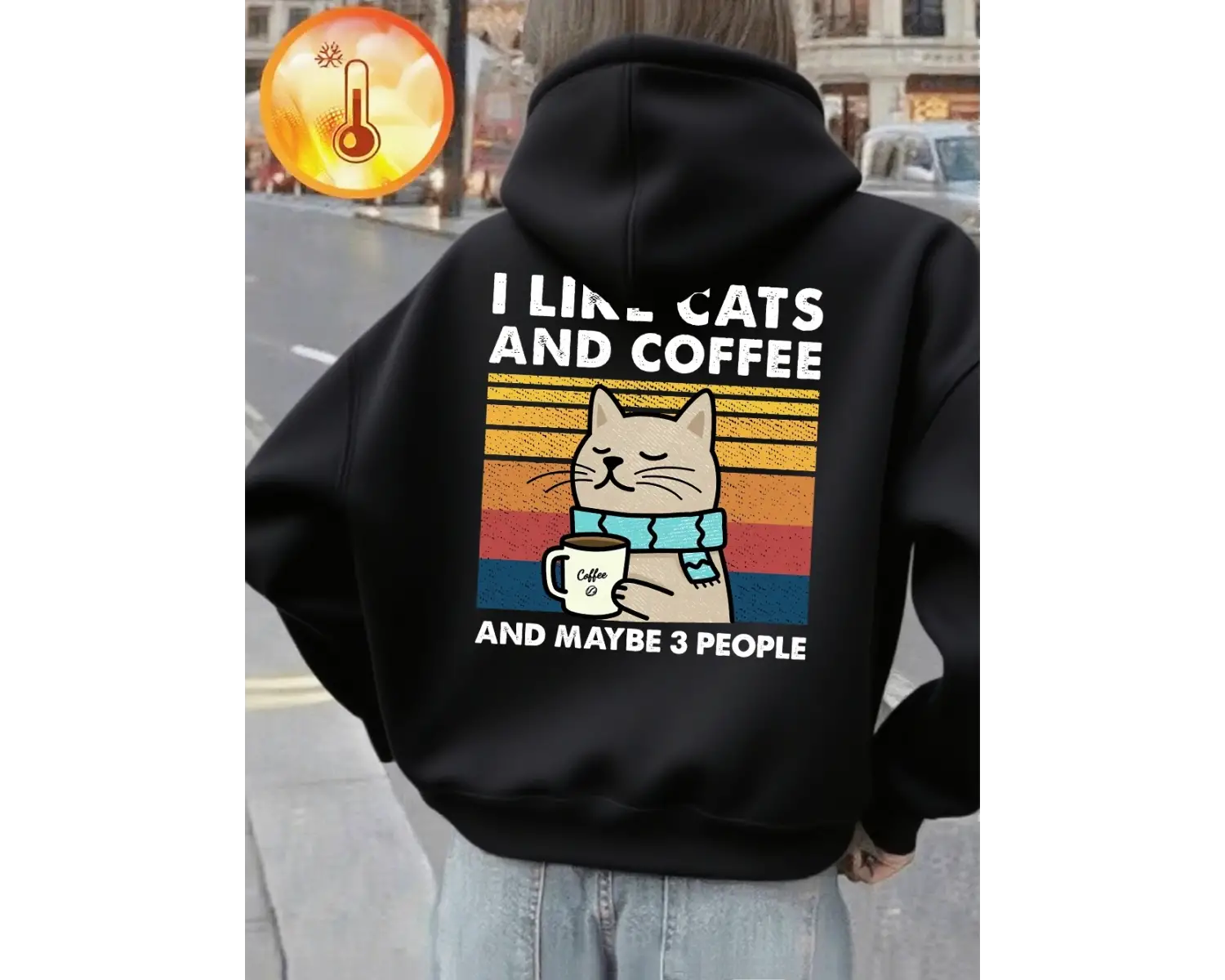 Kedileri Seviyorum Kahve Baskılı Kapüşonlu Üstler Kadın Rahat Bol Sweatshirt Kışlık Polar Sıc