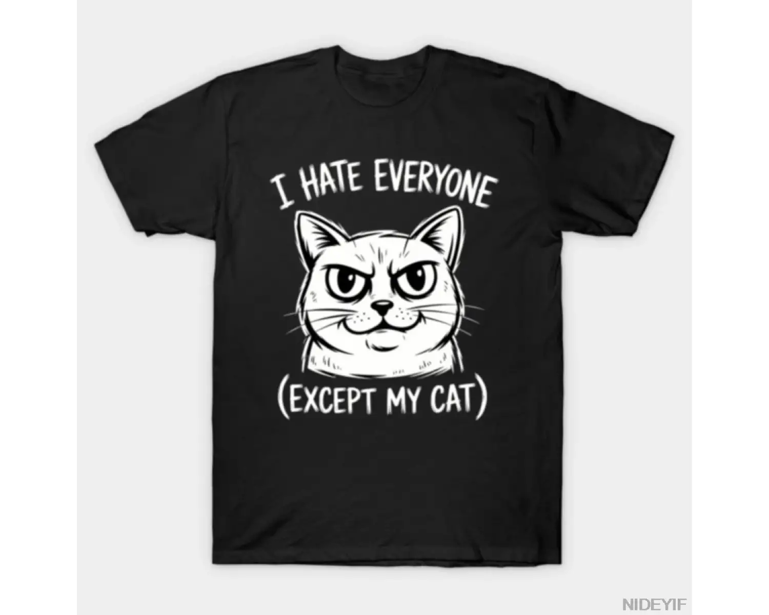 Kedimden Başka Herkesden Nefret Ediyorum_ Komik Kızgın Kedi Suratlı Mizah Tişörtü Erkekler ve