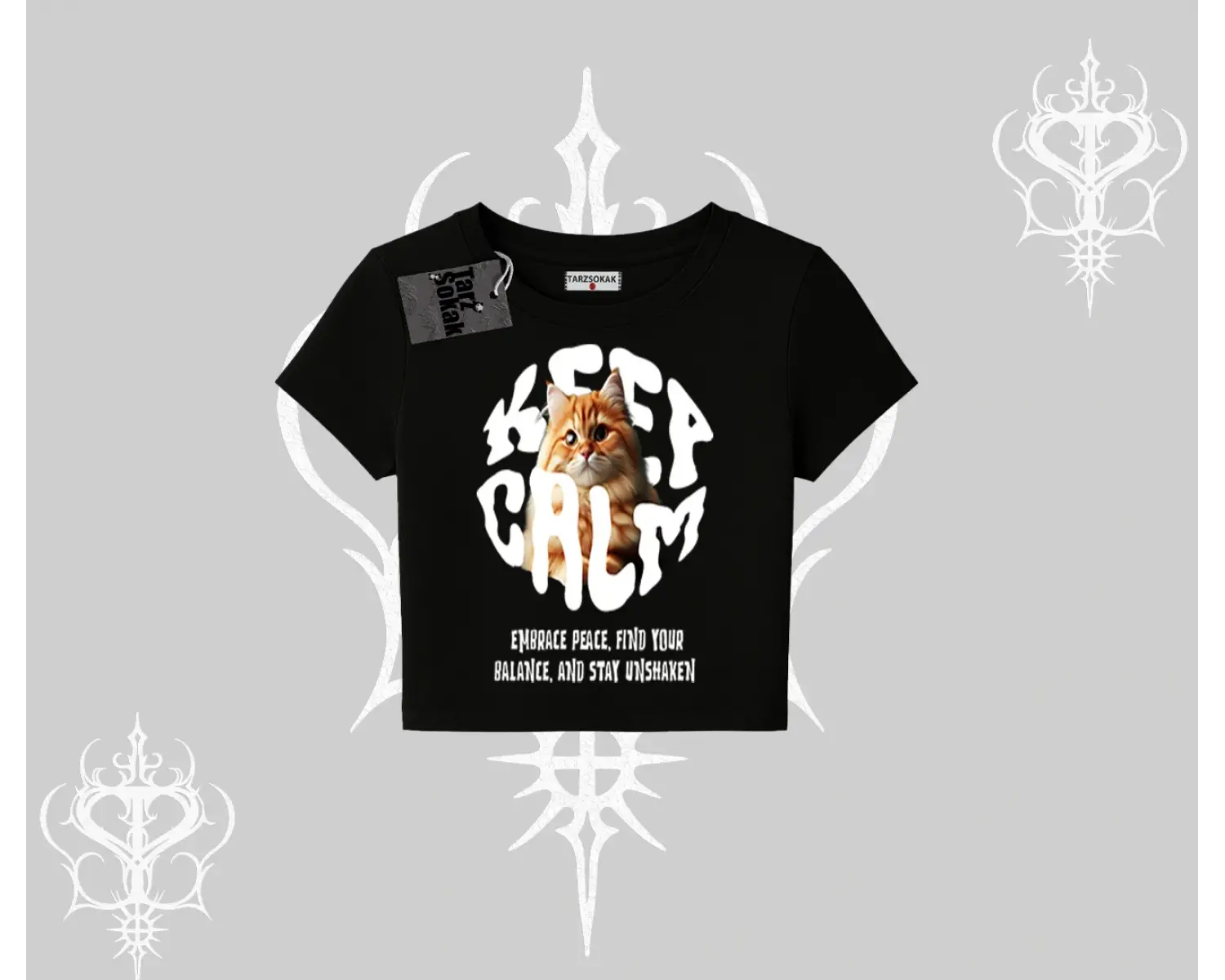 Keep Calm Yazılı Kedi Baskılı Streetwear Babby Tee Tshirt
