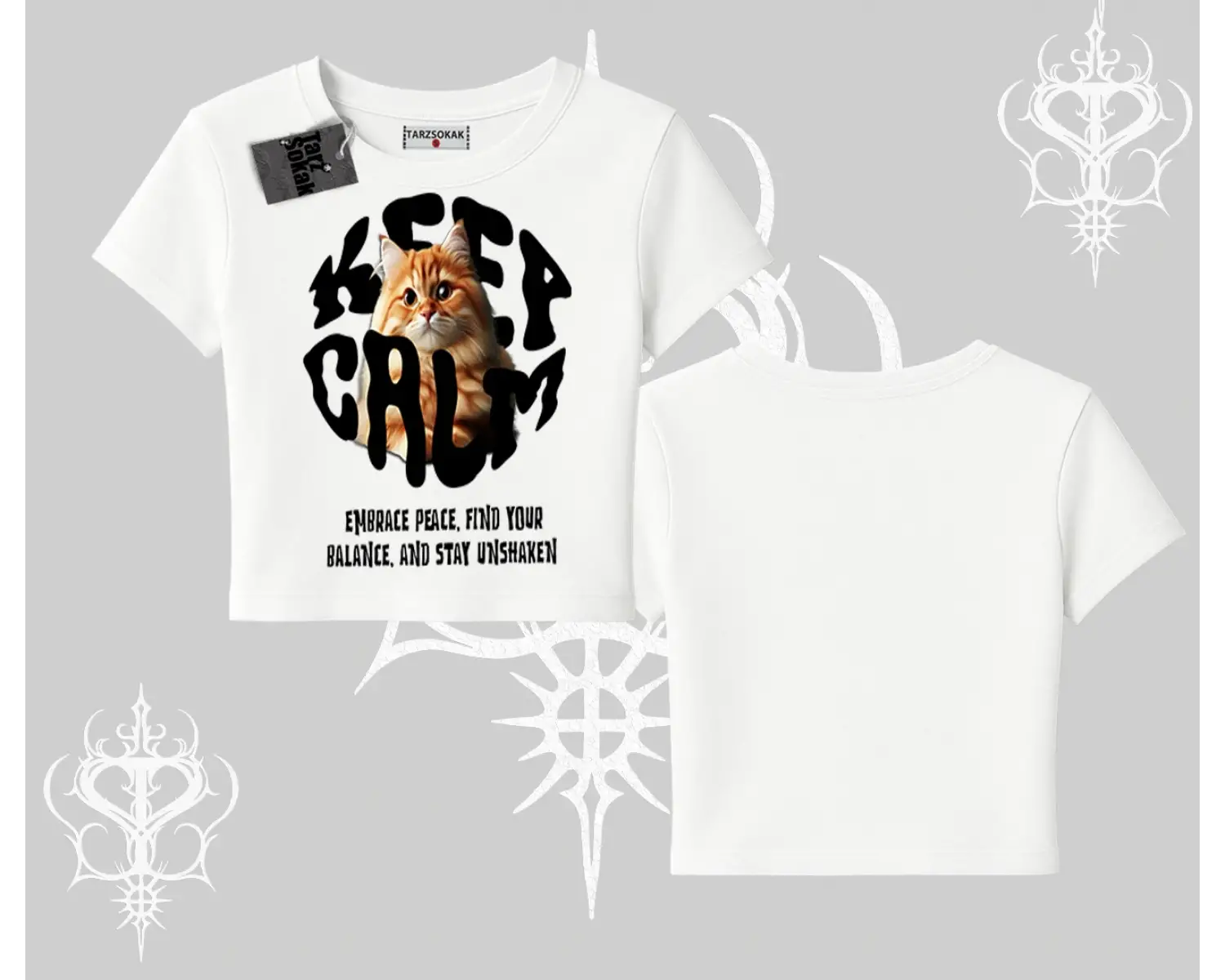 Keep Calm Yazılı Kedi Baskılı Streetwear Babby Tee Tshirt