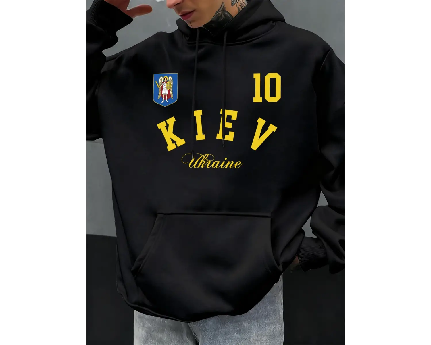 Kiev Ukrayna Baskılı Erkekler Hoodie Sonbahar Gevşek Giysiler Cep Hip Hop Kazak Polar Rahat M