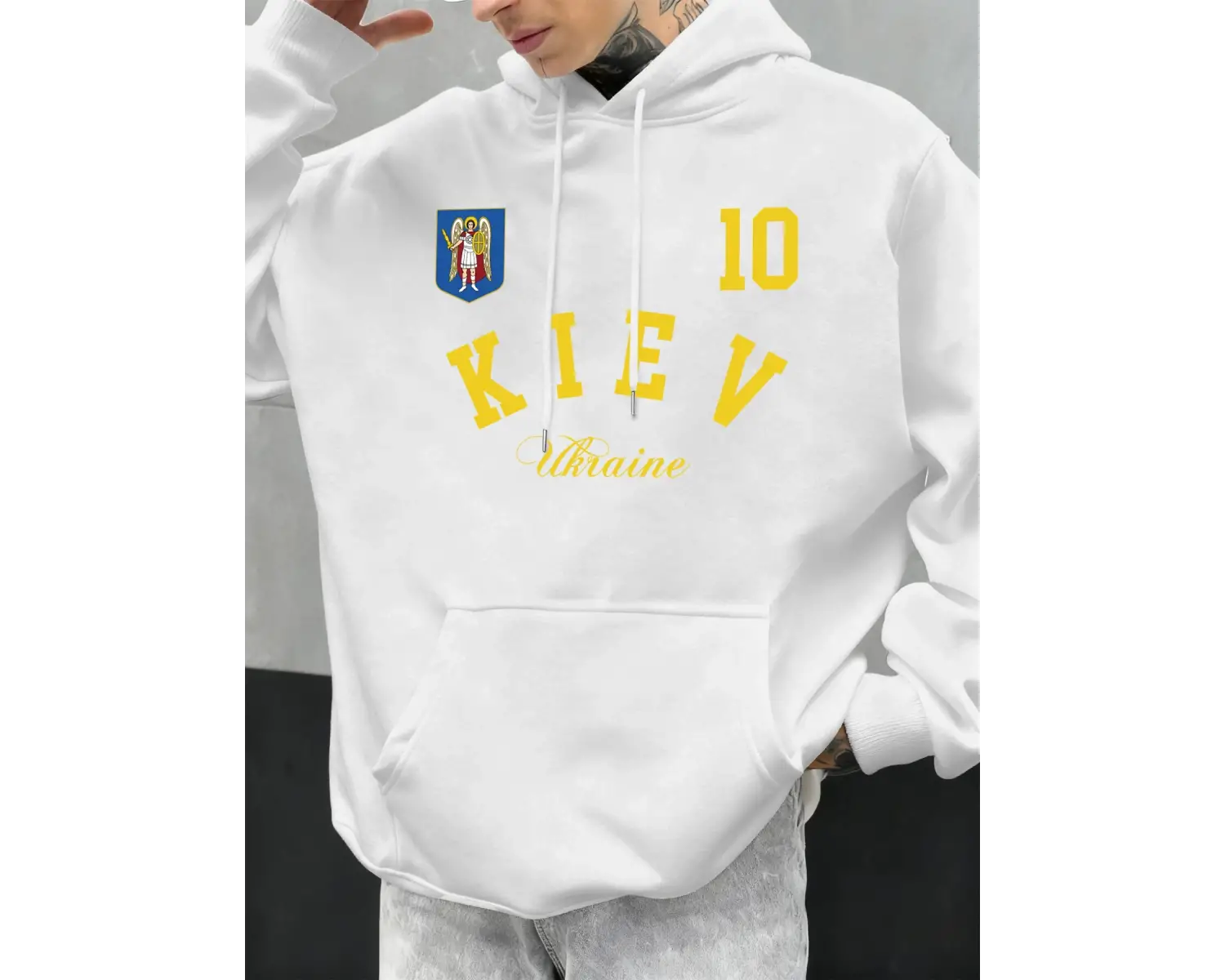 Kiev Ukrayna Baskılı Erkekler Hoodie Sonbahar Gevşek Giysiler Cep Hip Hop Kazak Polar Rahat M