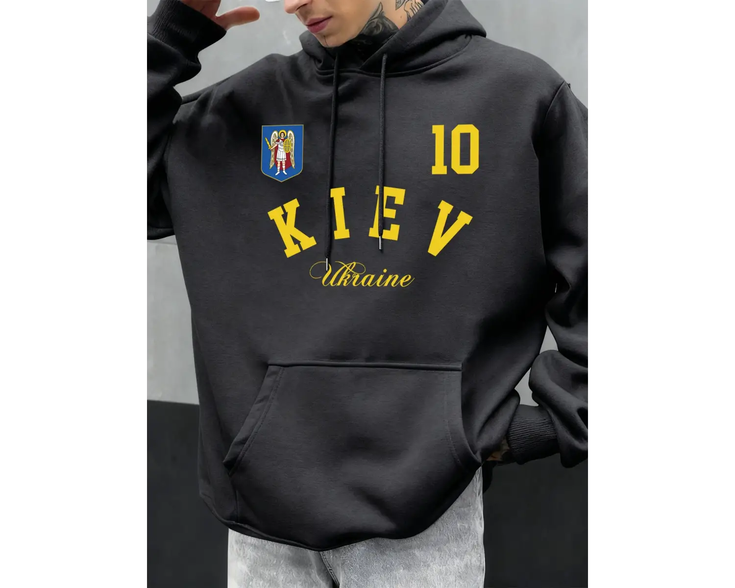 Kiev Ukrayna Baskılı Erkekler Hoodie Sonbahar Gevşek Giysiler Cep Hip Hop Kazak Polar Rahat M