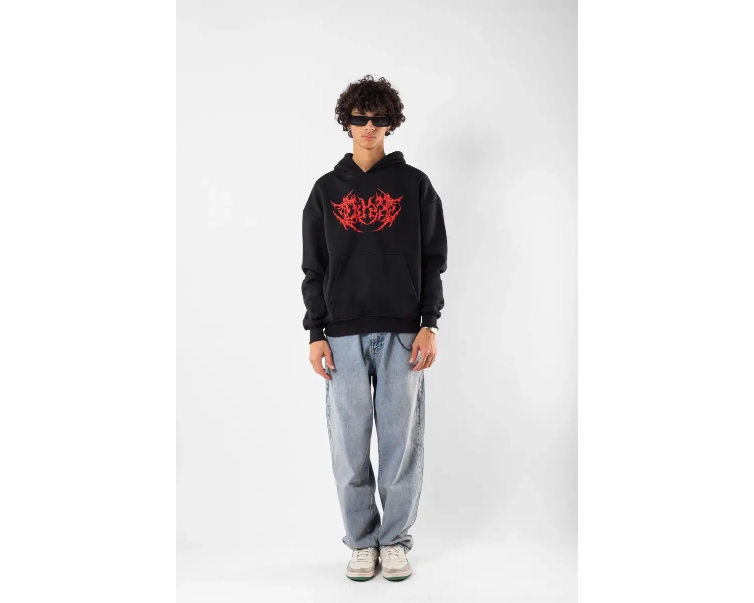 Kırmızı Dusk Baskılı Oversize Unisex Beyaz