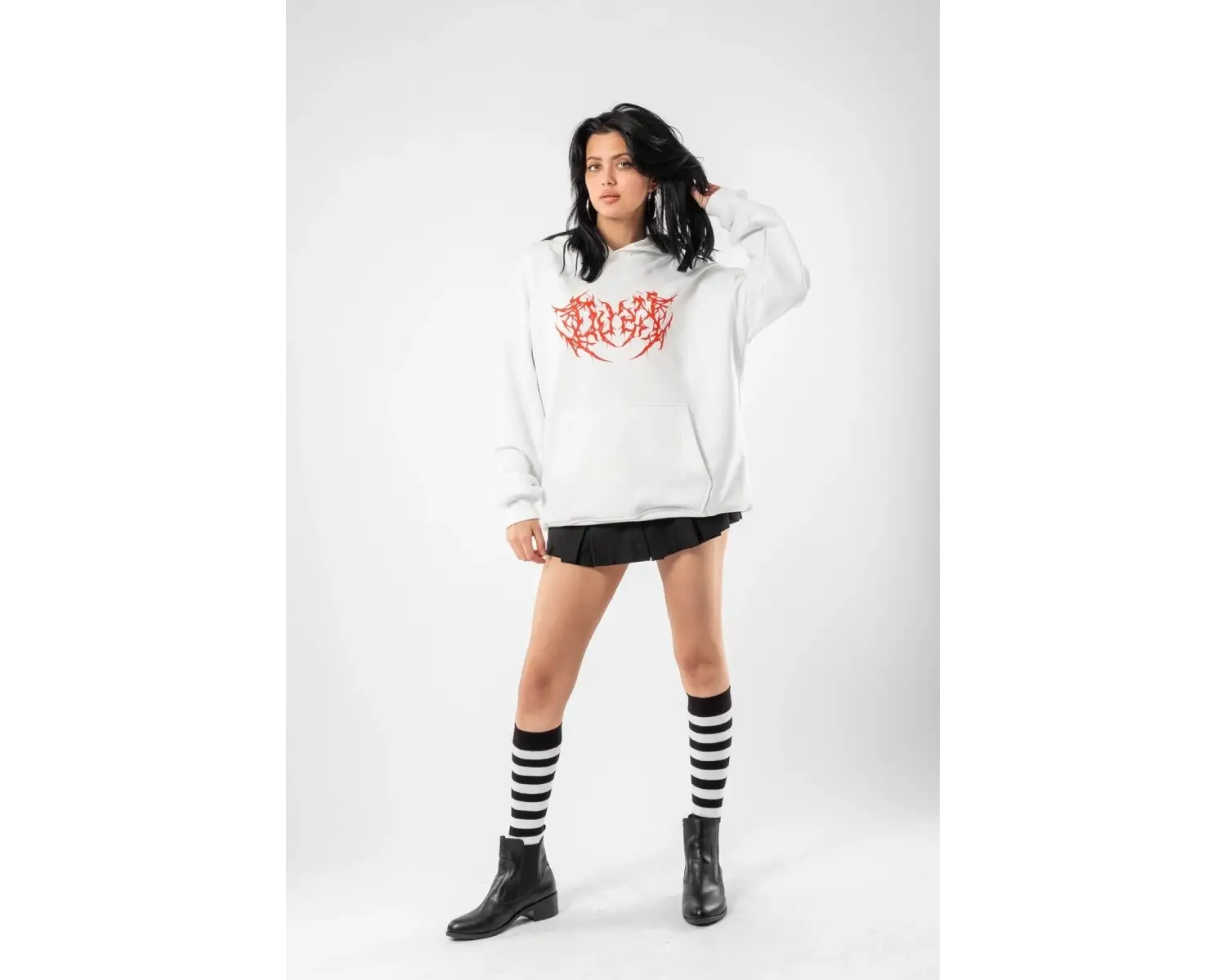 Kırmızı Dusk Baskılı Oversize Unisex Beyaz