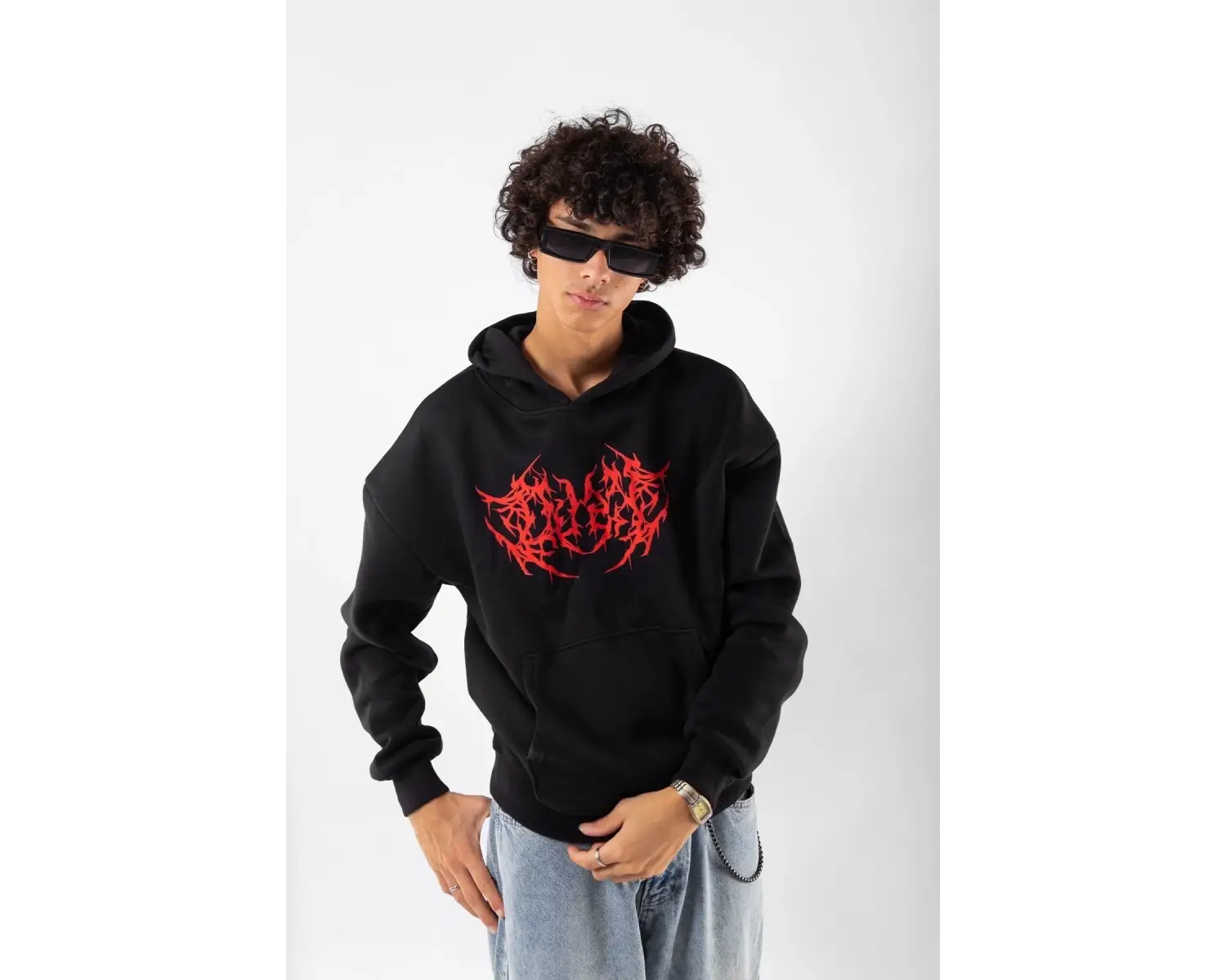 Kırmızı Dusk Baskılı Oversize Unisex Beyaz