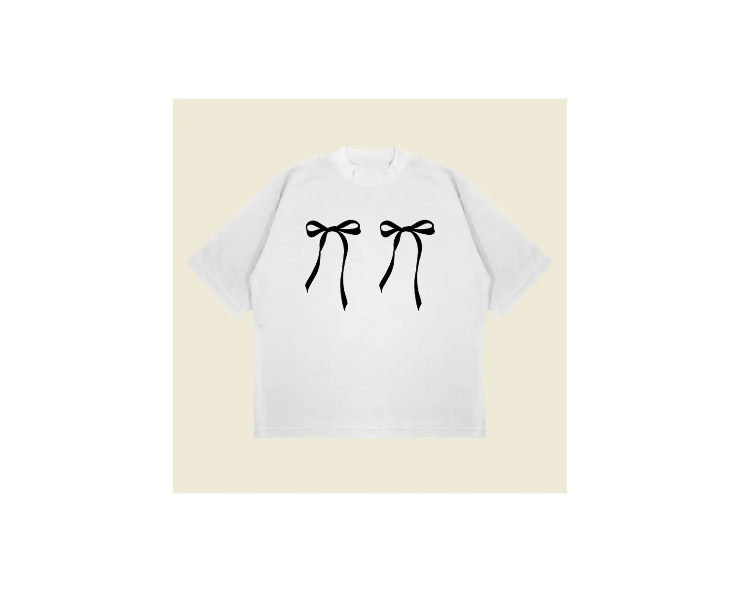 Kırmızı Fiyonk Baskılı Oversize Unisex Pamuklu Nefes Alan Kalın Kumaşlı