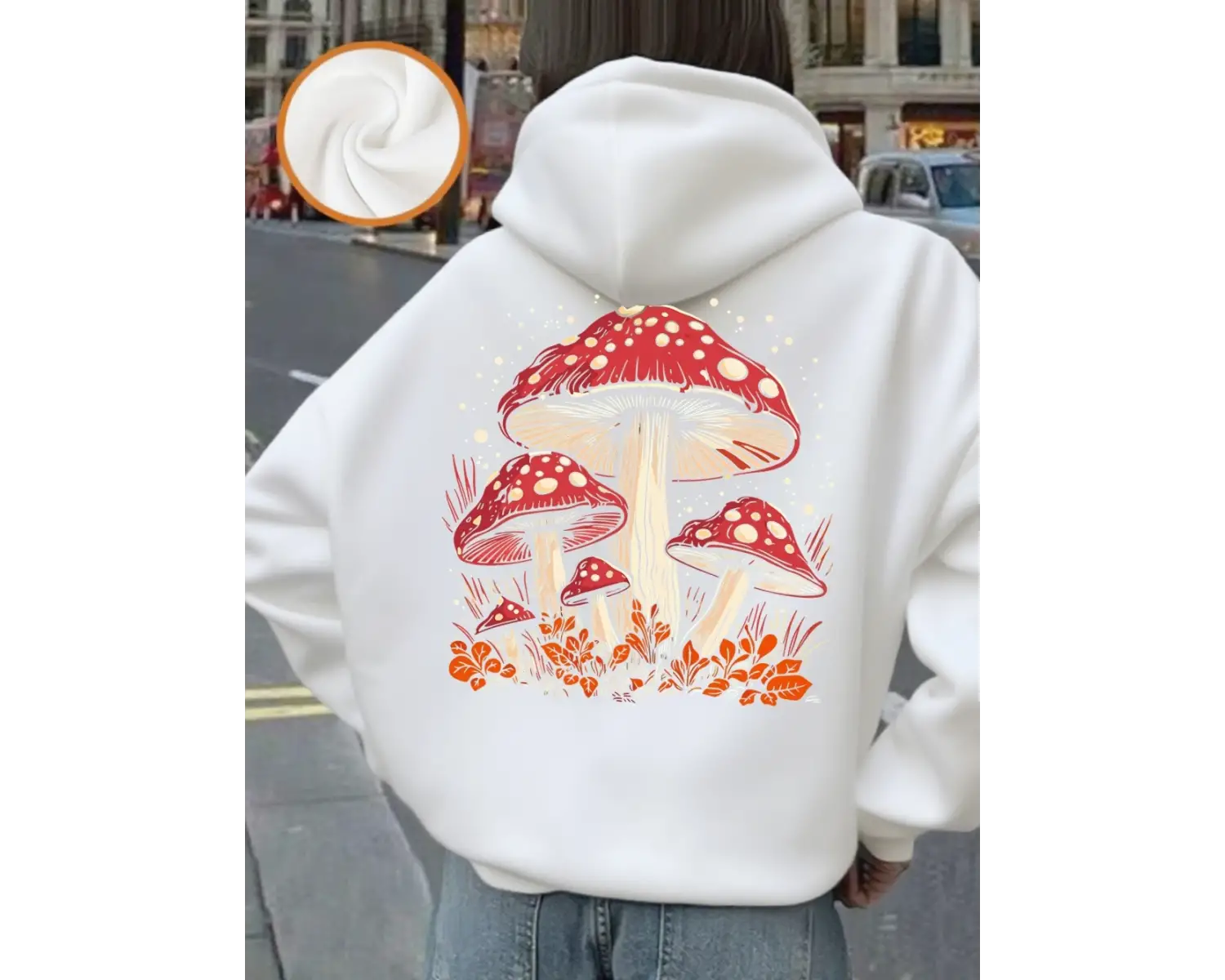 Kırmızı Mantar Kişilik Baskılar Kapüşonlular Kadınlar Rahat Gevşek Kazaklar Temelleri Cep Tiş