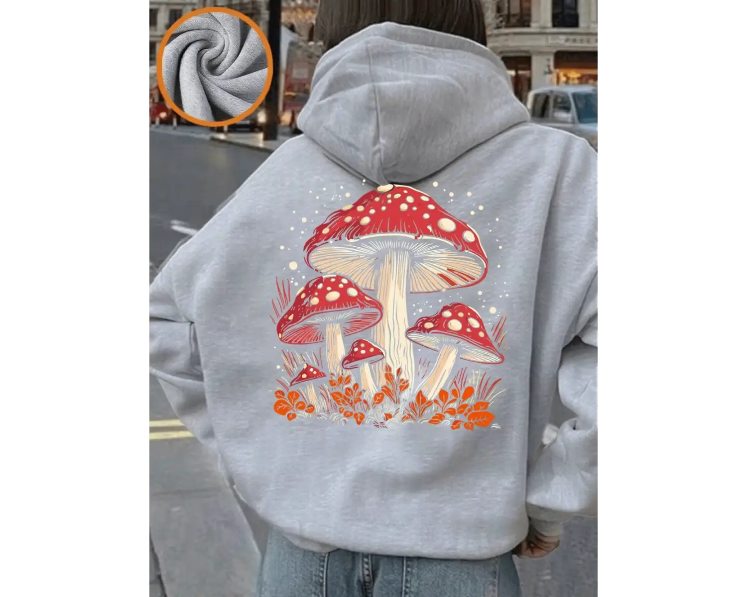 Kırmızı Mantar Kişilik Baskılar Kapüşonlular Kadınlar Rahat Gevşek Kazaklar Temelleri Cep Tiş