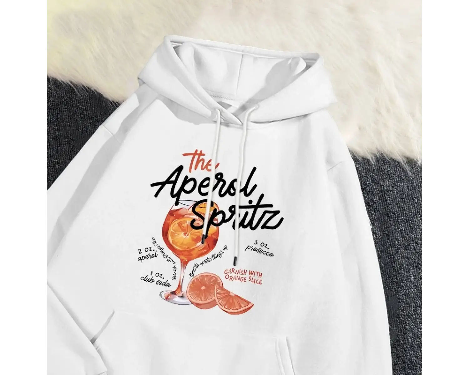 Kış Womans Hoodie Aperol sphoodie Retro kokteyl baskı kazak gevşek cep sıcak polar kazak Kawa
