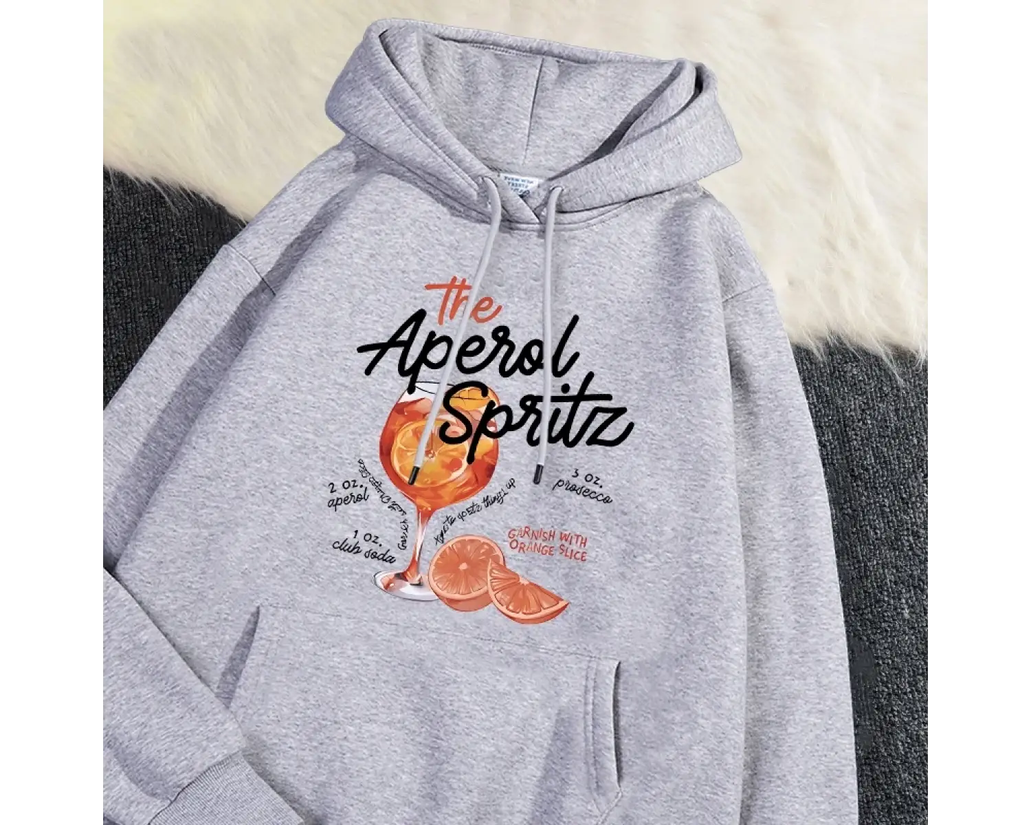 Kış Womans Hoodie Aperol sphoodie Retro kokteyl baskı kazak gevşek cep sıcak polar kazak Kawa