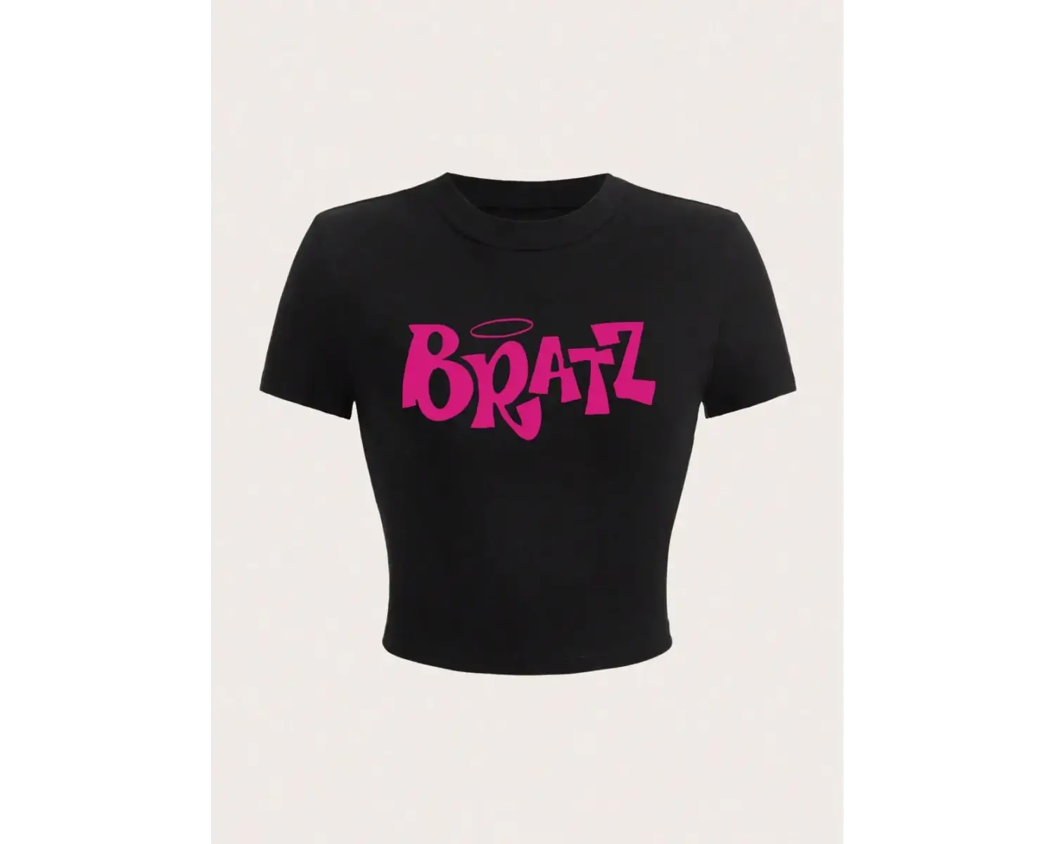 Kişilik Bayan Kırpma T-Shirt Y2K Pembe Bratz Mektup Baskılar Kısa Kollu Yüksek Elastik Yumuşa
