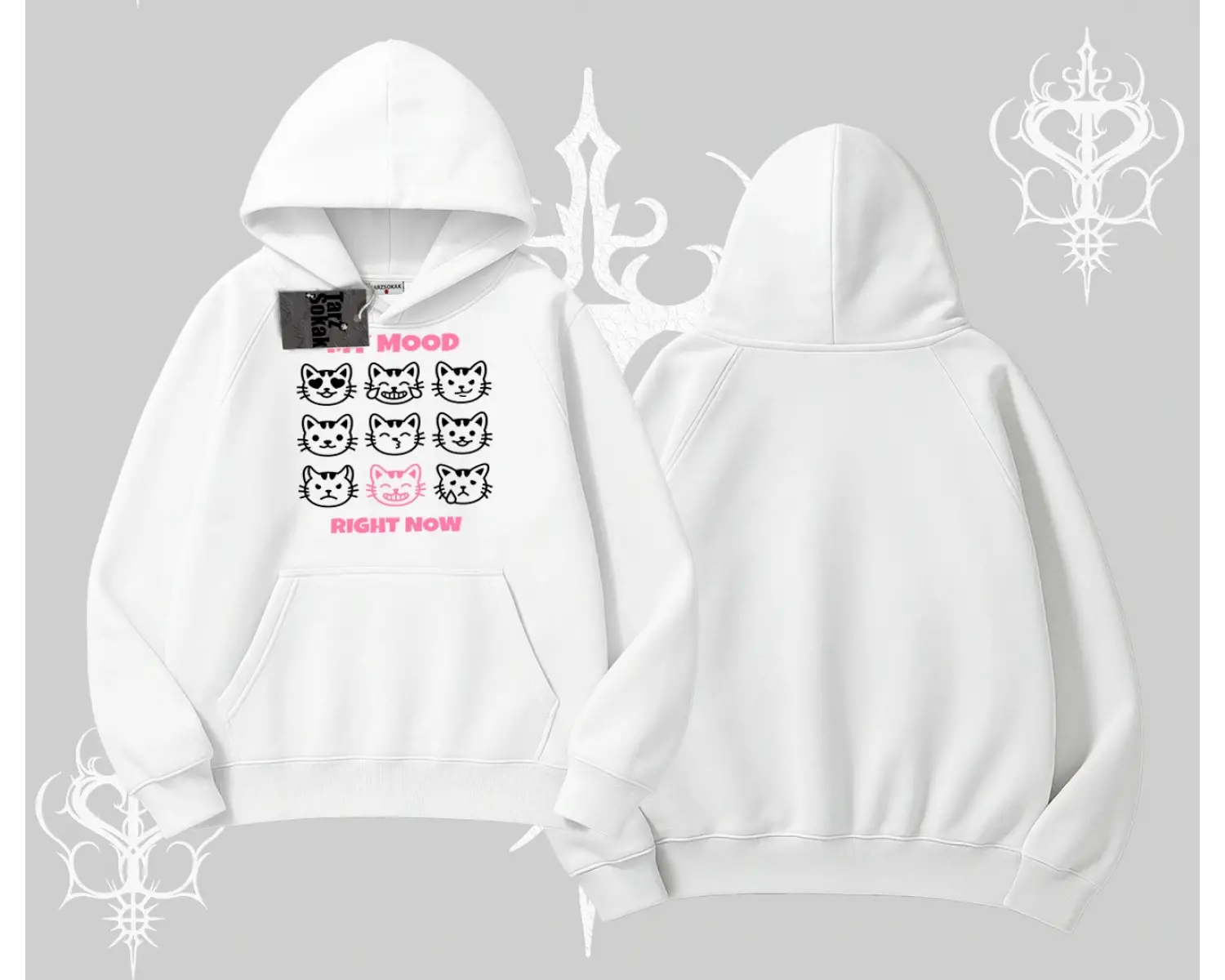 Kitti Sweet Mini Logo Baskılı Kapşonlu Crop Sweatshirt
