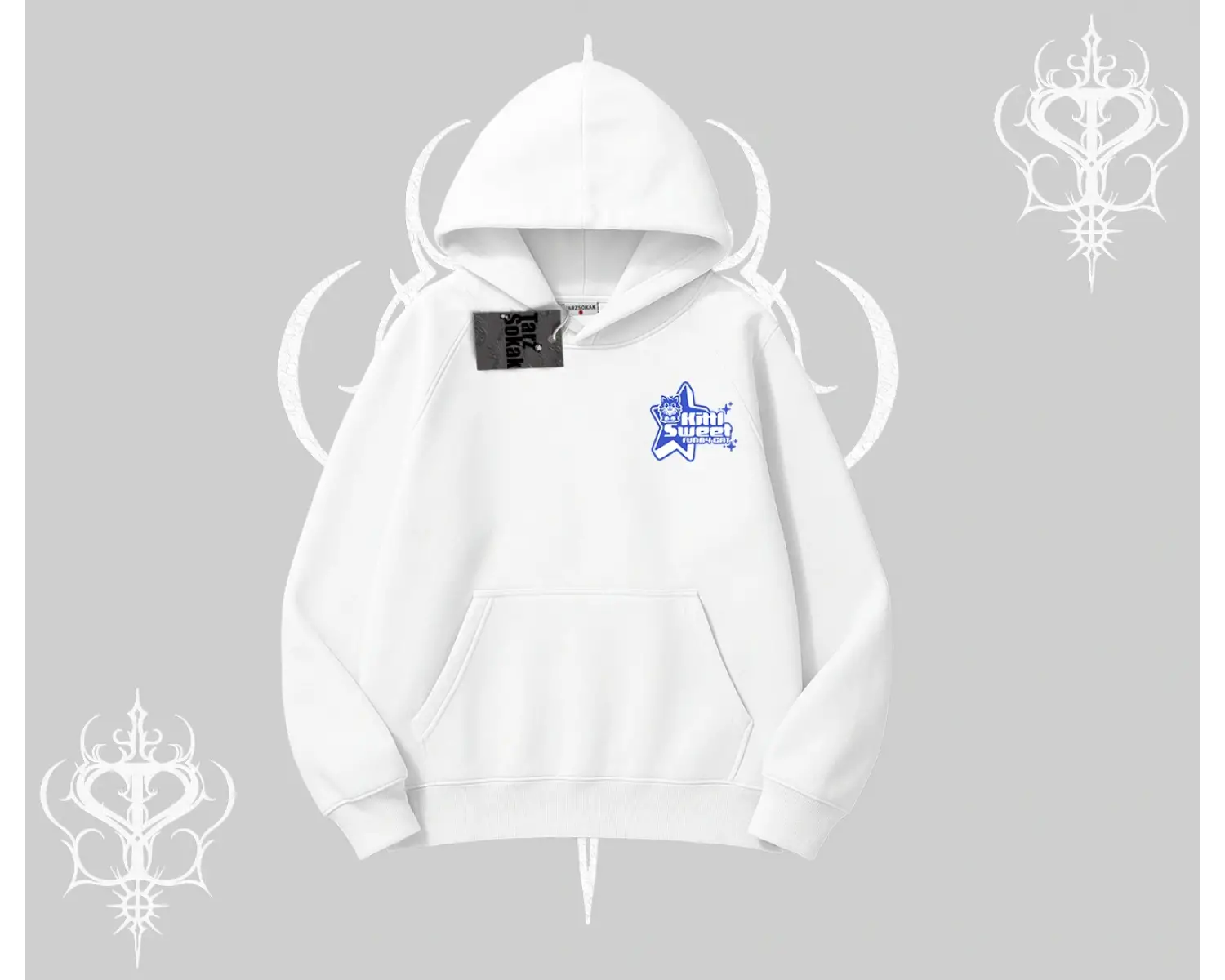 Kitti Sweet Mini Logo Baskılı Kapşonlu Crop Sweatshirt