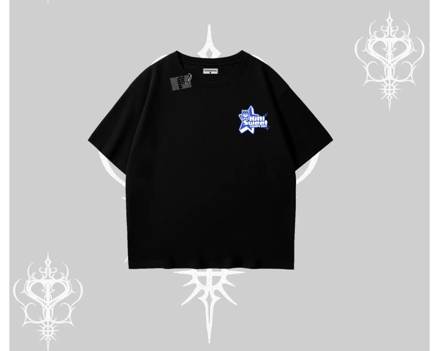 Kitti Sweet Mini Logo Baskılı Oversize Crop Tshirt