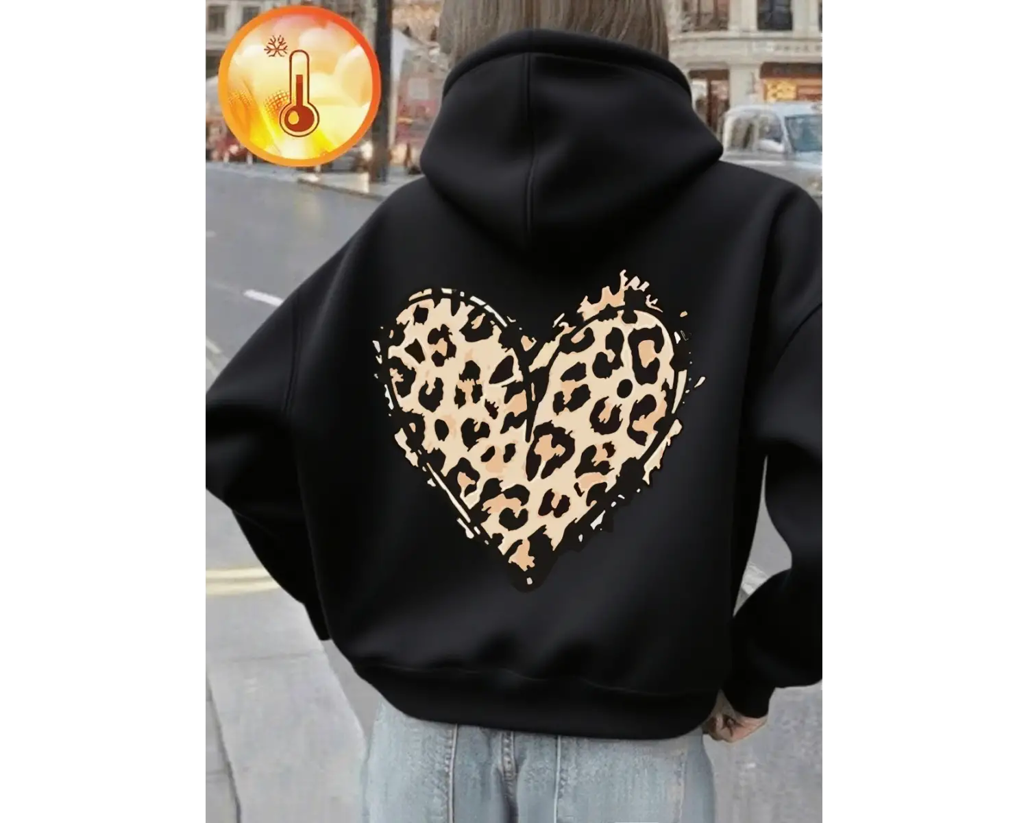 Klasik Leopar Baskı Kapüşonlular Bayanlar Kış Polar Sıcak Tişörtü Temel Cepli Kazaklar Günlük