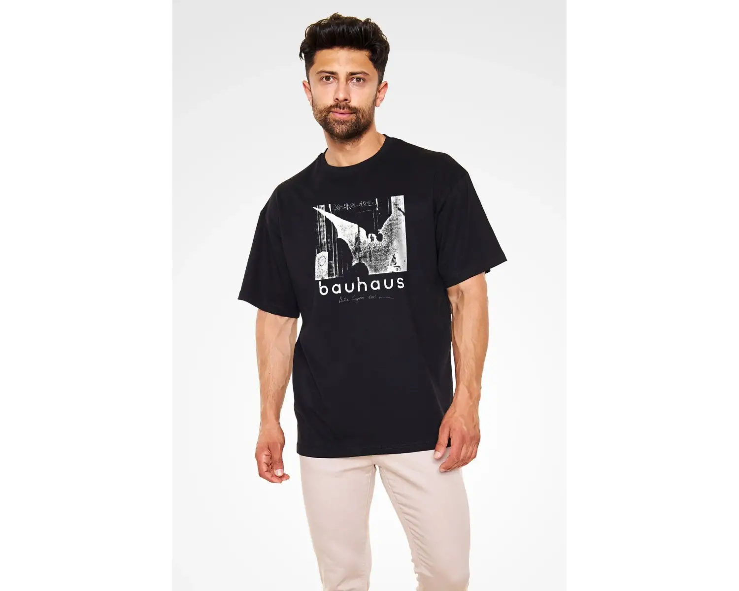 Ko Buta Bauhaus Baskılı Unisex Siyah Oversize Tişört Os55128