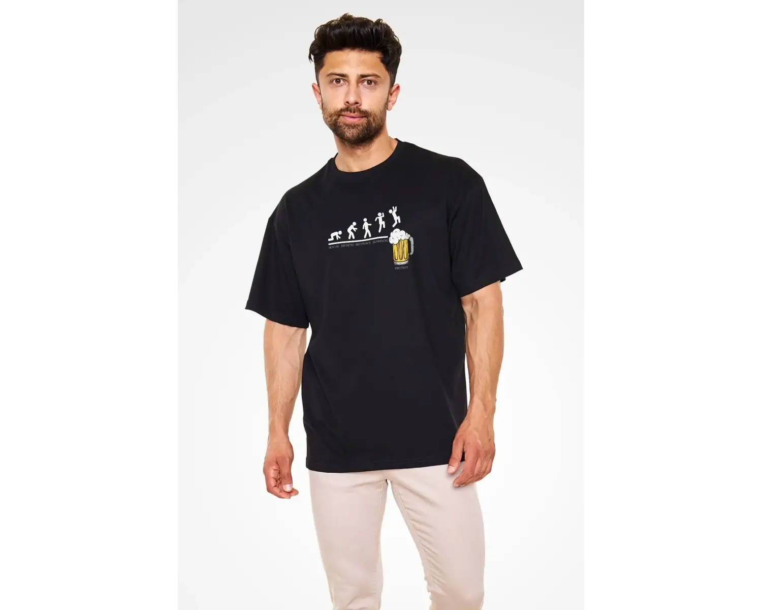 Ko Buta Bira Evrimi Baskılı Unisex Oversize Tişört - Tshirt Os20103