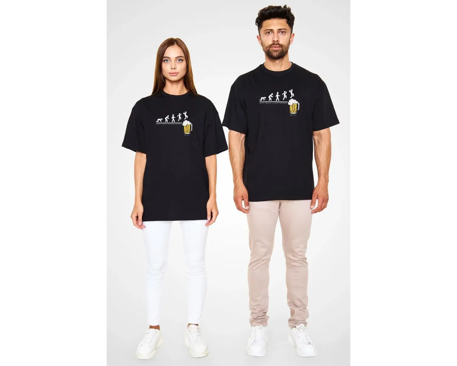 Ko Buta Bira Evrimi Baskılı Unisex Oversize Tişört - Tshirt Os20103