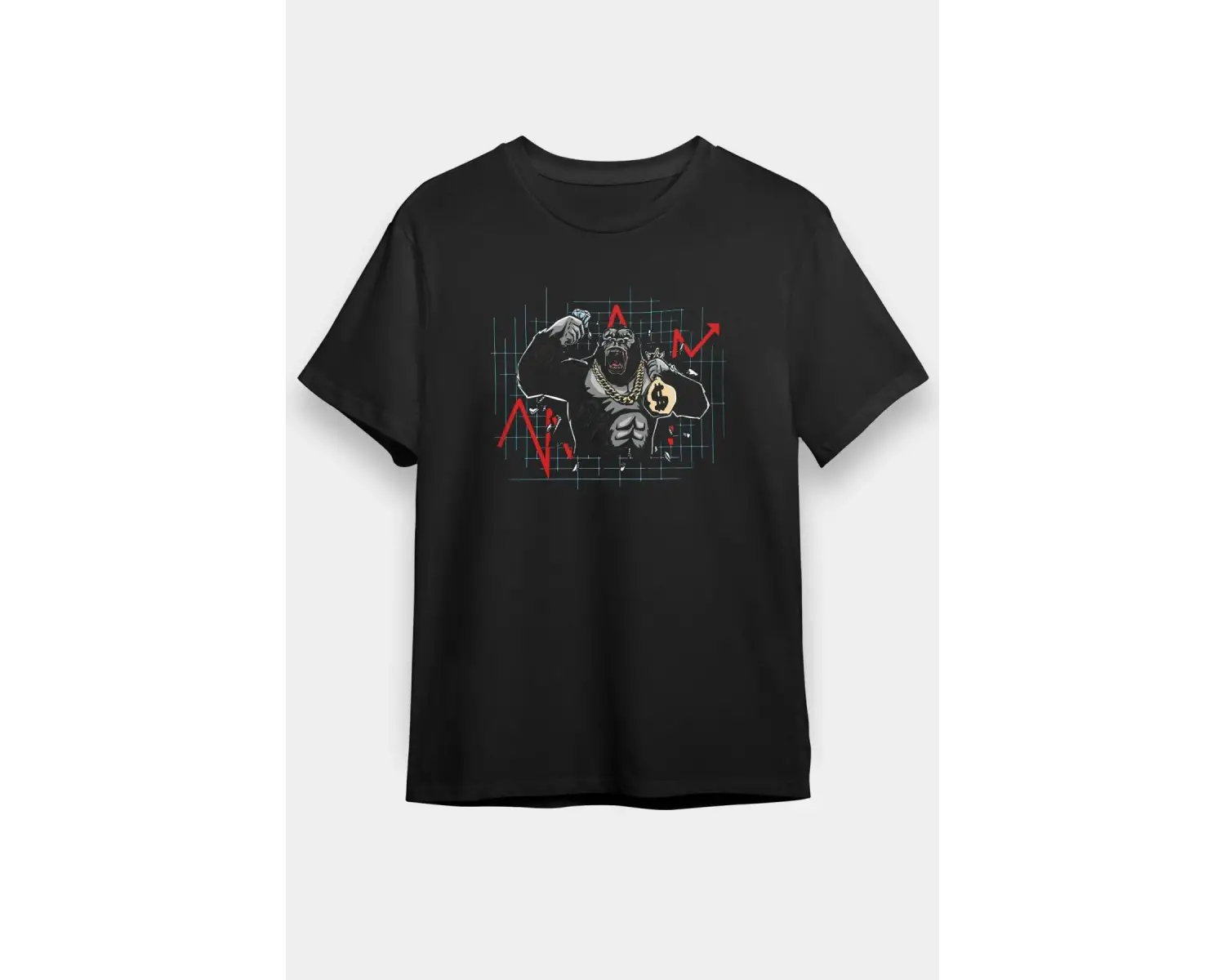 Ko Buta Borsacı Goril Baskılı Unisex Siyah Tişört T14368