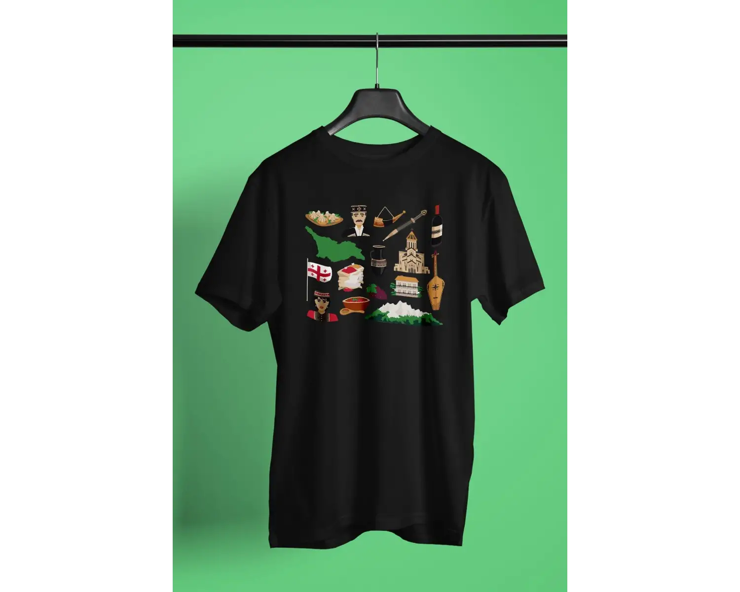 Ko Buta Gürcistan Baskılı Unisex Siyah Tişört To17457