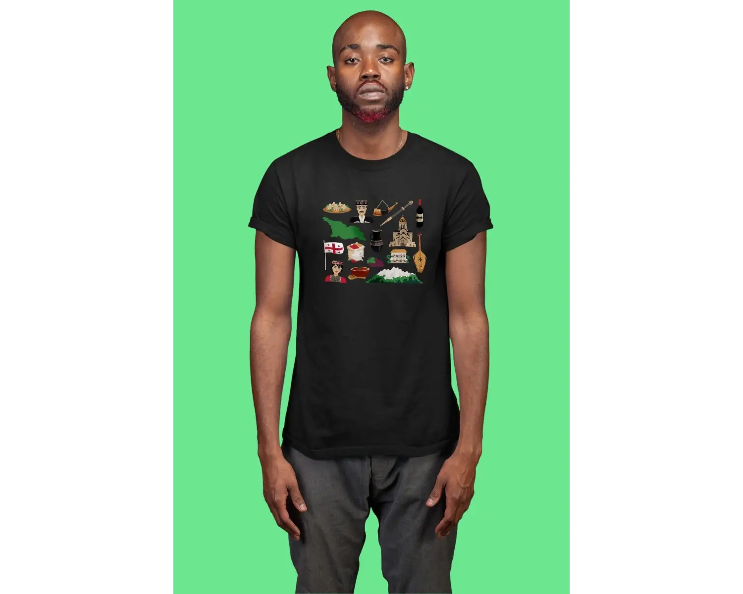 Ko Buta Gürcistan Baskılı Unisex Siyah Tişört To17457