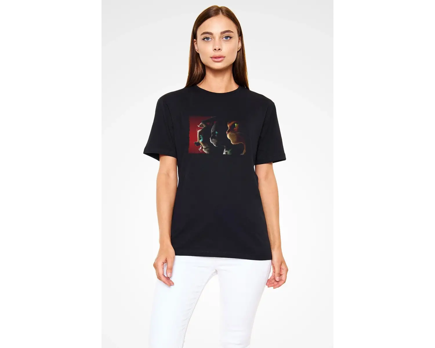 Ko Buta Unisex Çizmeli Kedi (PUSS İN BOOTS) Baskılı Siyah T-shirt T19458