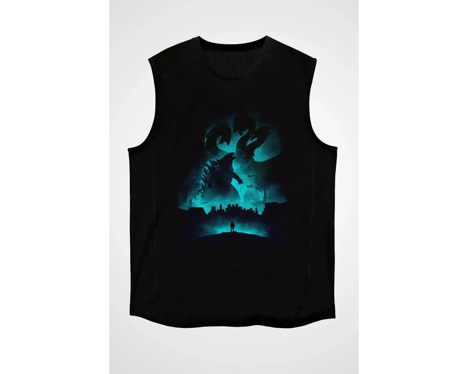 Ko Buta Unisex Godzilla Iı Canavarlar Kralı Baskılı Siyah Kolsuz T-shirt Kk19514