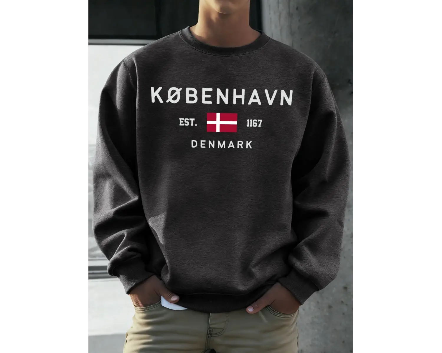 Kobenhavn Danimarka Bayrağı Baskılı Kazak Erkekler Polar Moda Kazak Yaratıcı Sonbahar Spor Gi