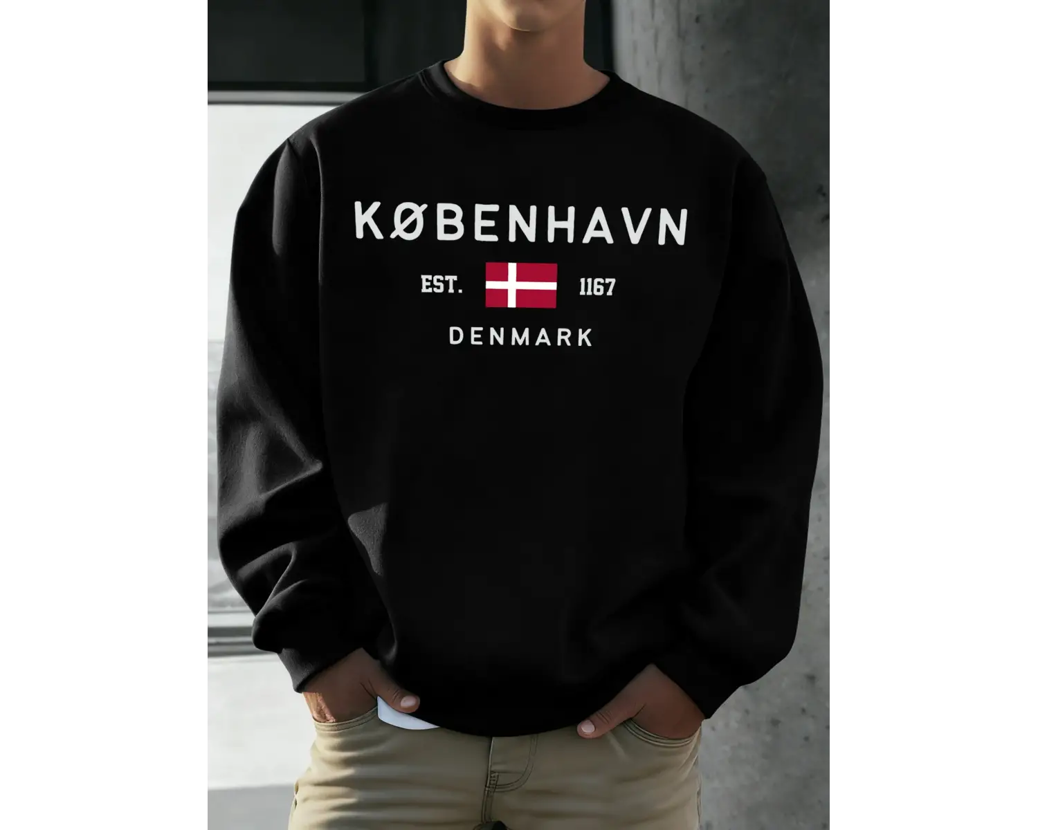 Kobenhavn Danimarka Bayrağı Baskılı Kazak Erkekler Polar Moda Kazak Yaratıcı Sonbahar Spor Gi