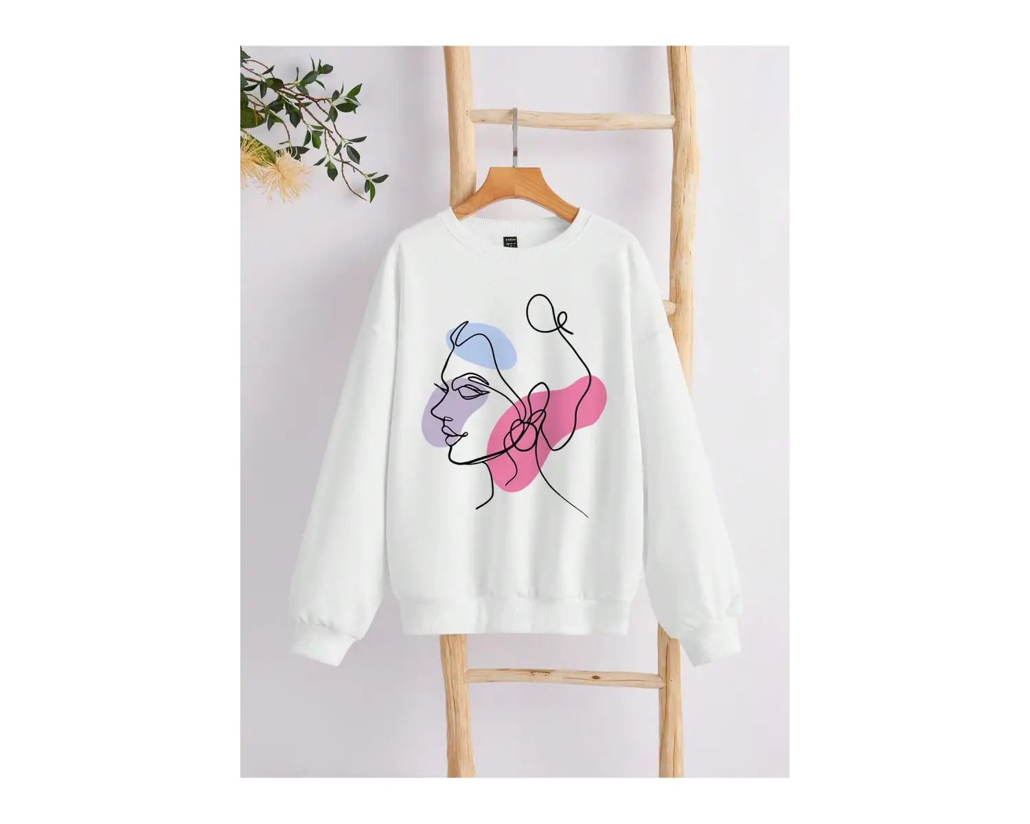 KOD ADR-SHEN Clasi Abstract Figure Graphic Drop Shoulder Sweatshirt Beyaz