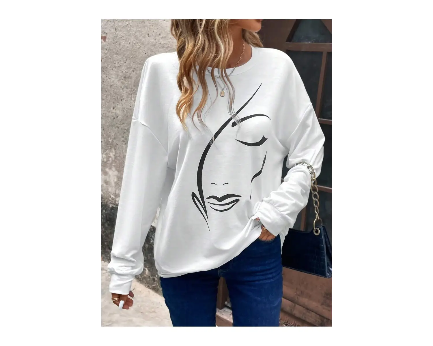 KOD ADR-SHEN LUNE Figure Graphic Drop Shoulder Sweatshirt Beyaz