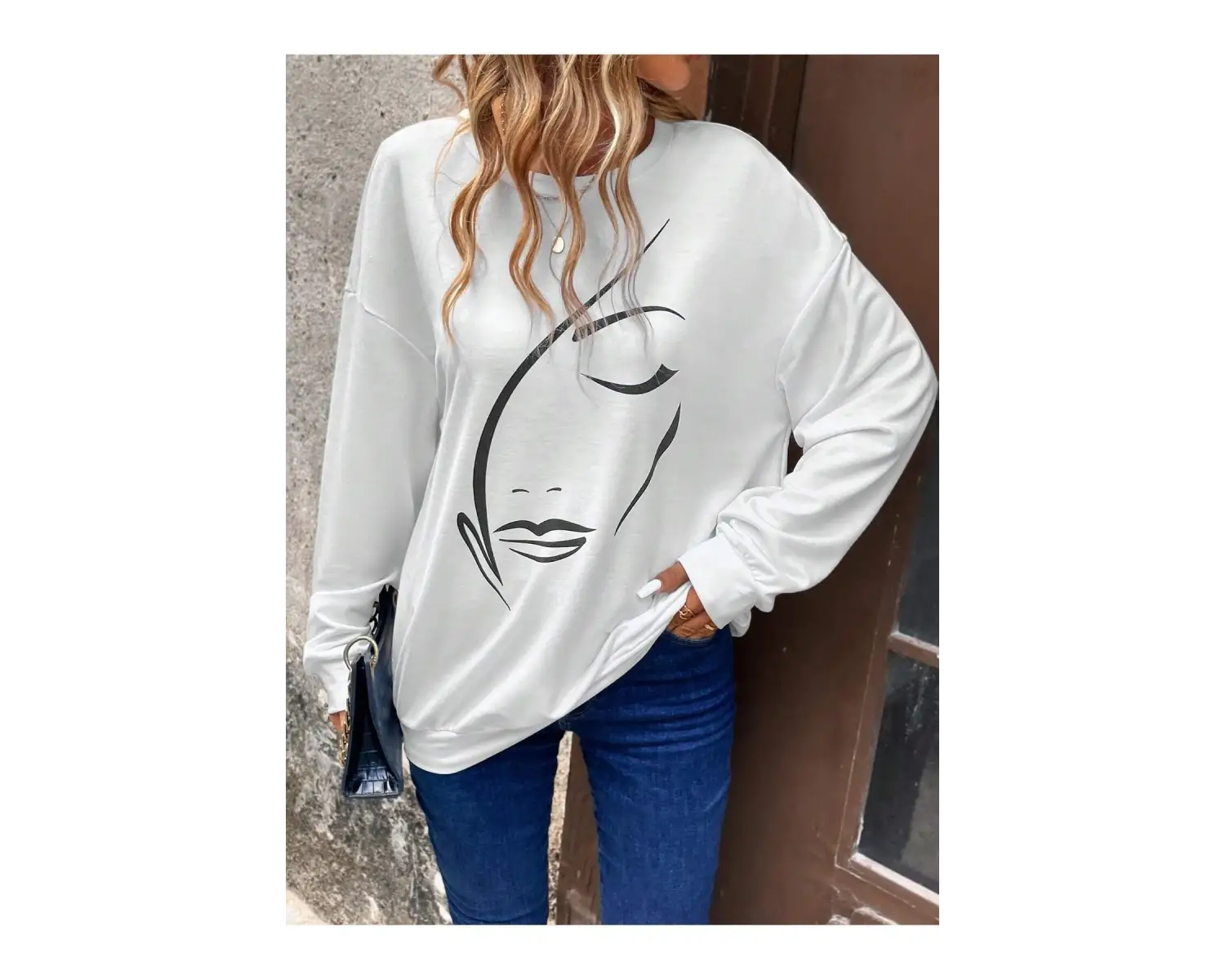 KOD ADR-SHEN LUNE Figure Graphic Drop Shoulder Sweatshirt Beyaz