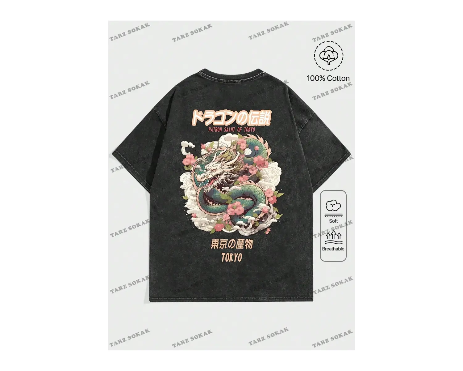 KOD Trend Anime erkek Anime Ejderha Baskı Yuvarlak Yaka Tişört, İlkbahar ve Yaz Aylarında Günlük