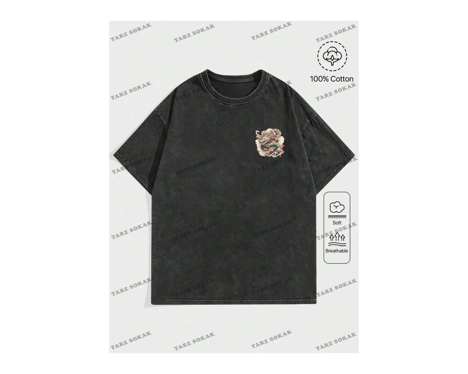 KOD Trend Anime erkek Anime Ejderha Baskı Yuvarlak Yaka Tişört, İlkbahar ve Yaz Aylarında Günlük