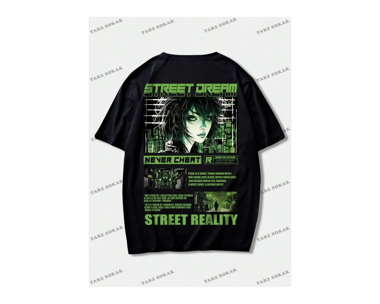 KOD Trend Anime Erkekler Beyaz Karikatür Baskılı Sırt Tasarımlı Kısa Kollu Tişört