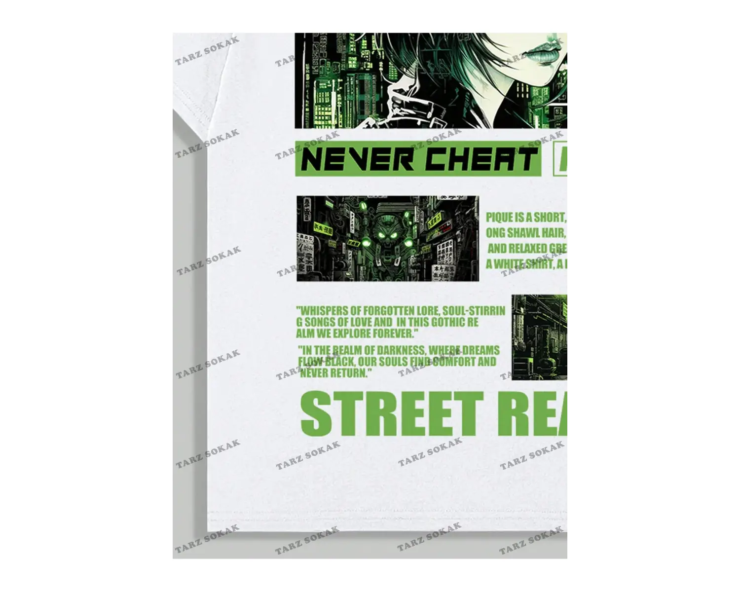 KOD Trend Anime Erkekler Beyaz Karikatür Baskılı Sırt Tasarımlı Kısa Kollu Tişört