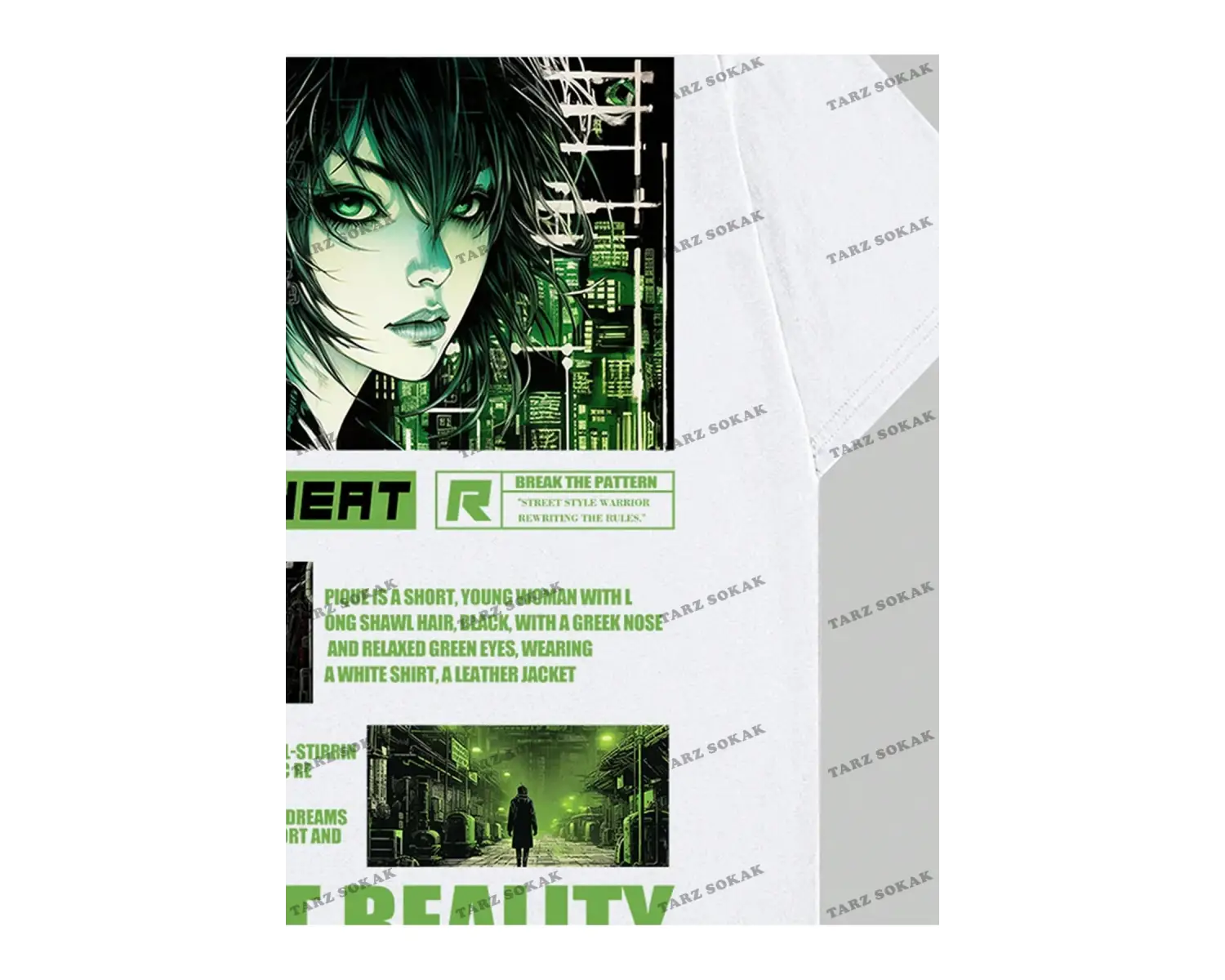 KOD Trend Anime Erkekler Beyaz Karikatür Baskılı Sırt Tasarımlı Kısa Kollu Tişört