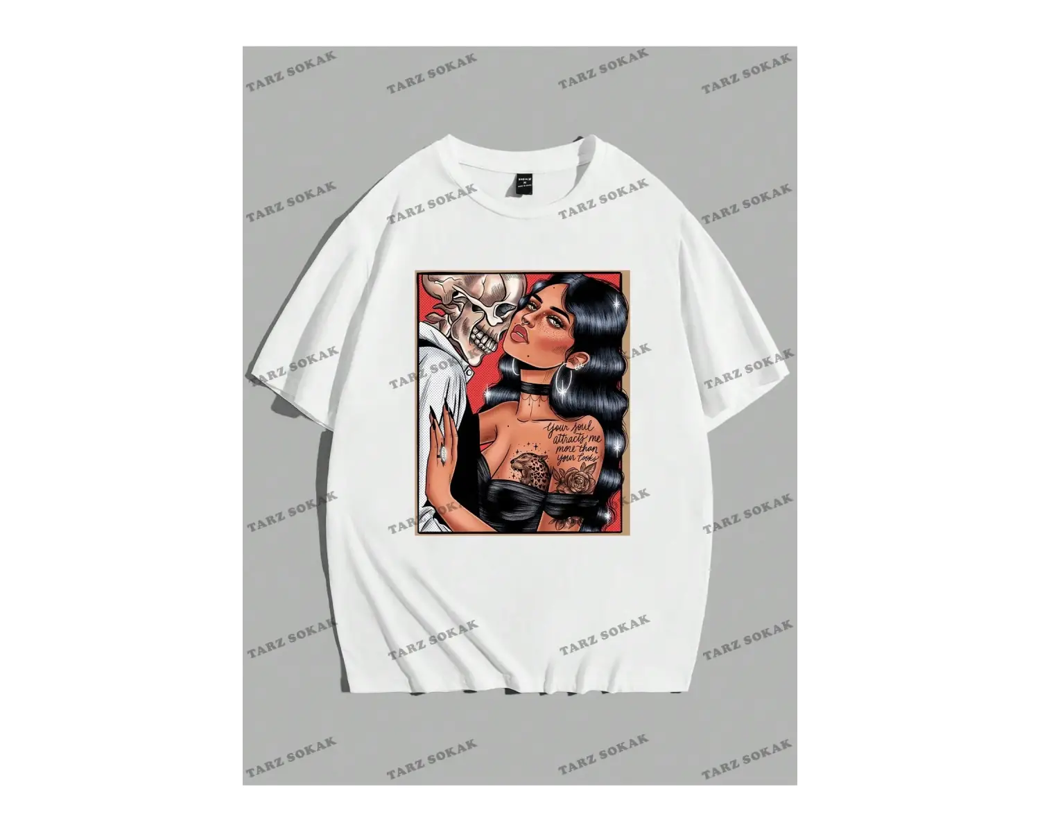 KOD Trend Ashley Baxter EMRG Erkek Pamuk Kafatası ve Şekil Grafikli Tişört