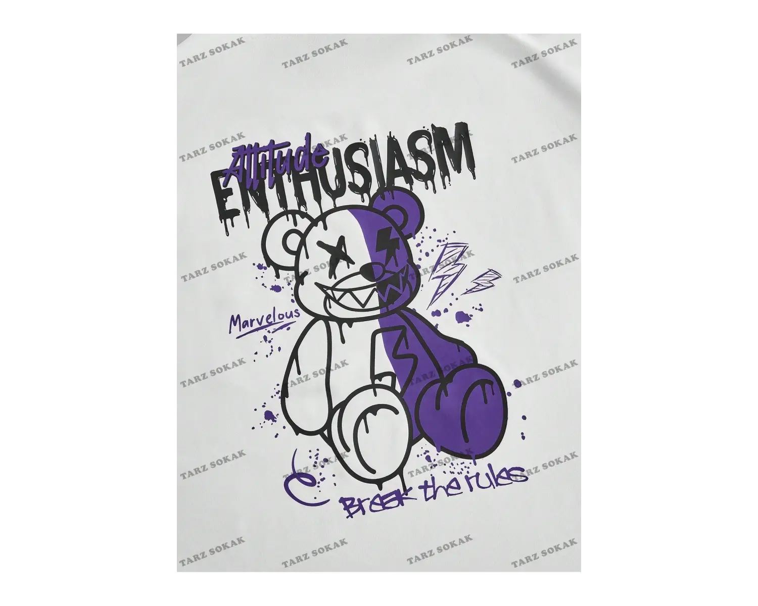 KOD Trend EMRG Erkek Bol Kesim Kısa Kollu Karikatür Ayı ve Harf Baskılı Tişört