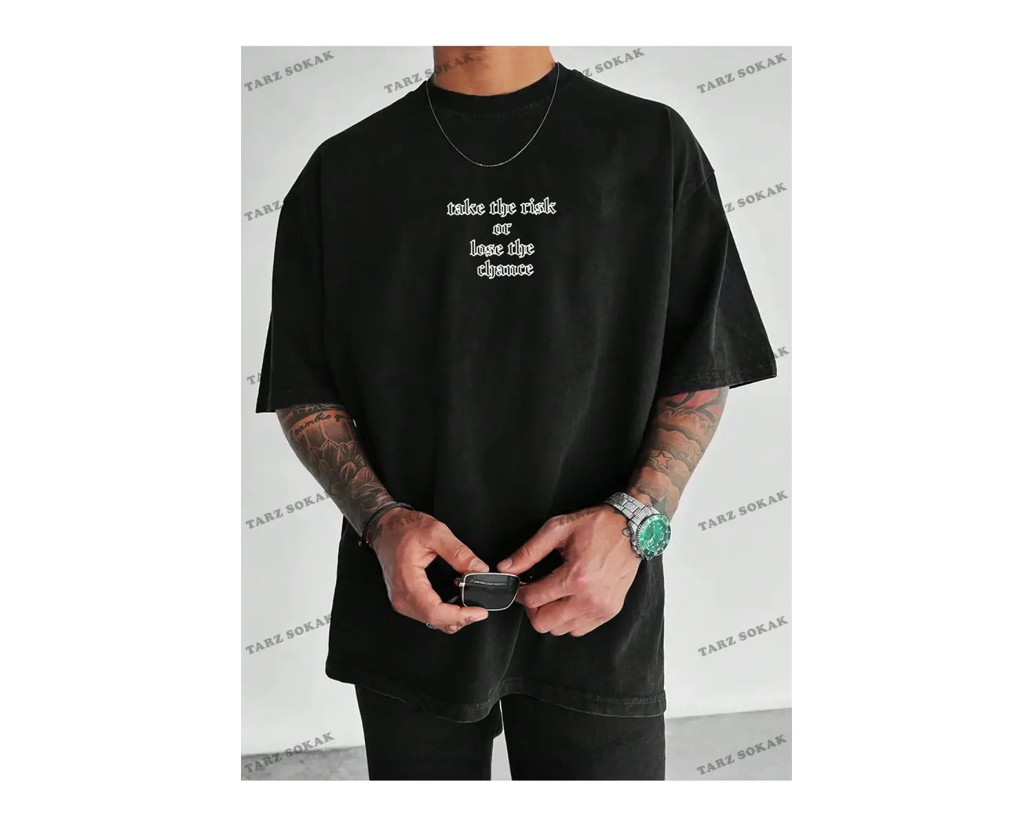 KOD Trend EMRG Erkek Büyük Beden Düşük Omuzlu Tişört Çizgi Film Karakteri ve Harf Baskılı