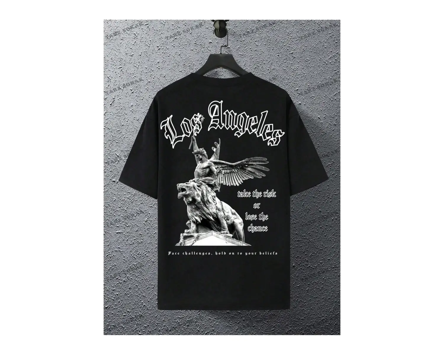 KOD Trend EMRG Erkek Büyük Beden Düşük Omuzlu Tişört Çizgi Film Karakteri ve Harf Baskılı