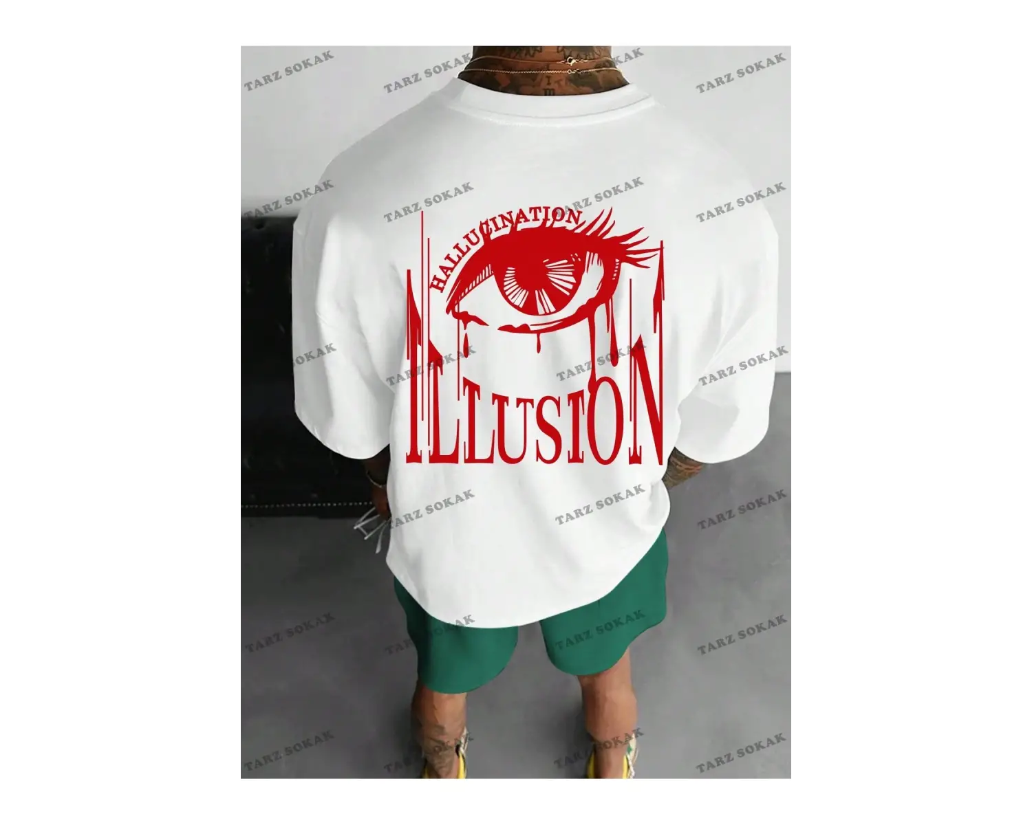 KOD Trend EMRG Erkek Göz ve Harf Grafikli Damla Omuz Tişörtü