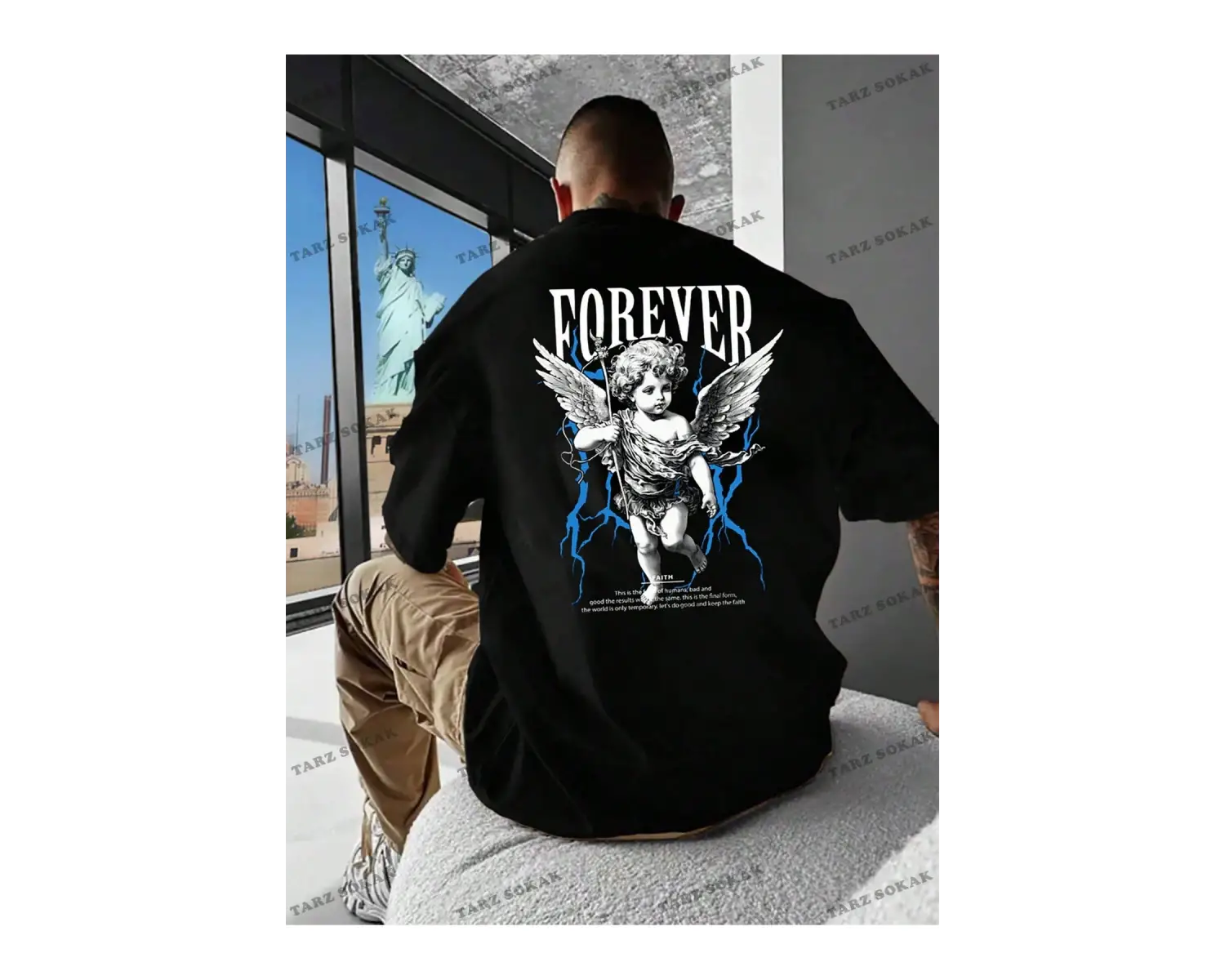 KOD Trend EMRG Erkek Melek Desenli Yuvarlak Yaka Tişört