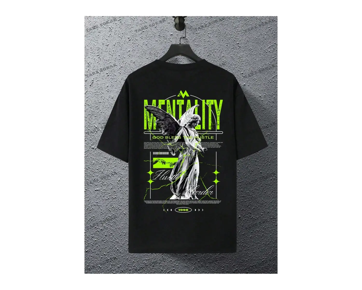 KOD Trend EMRG Erkek Melek Ve Slogan Baskılı Tişört