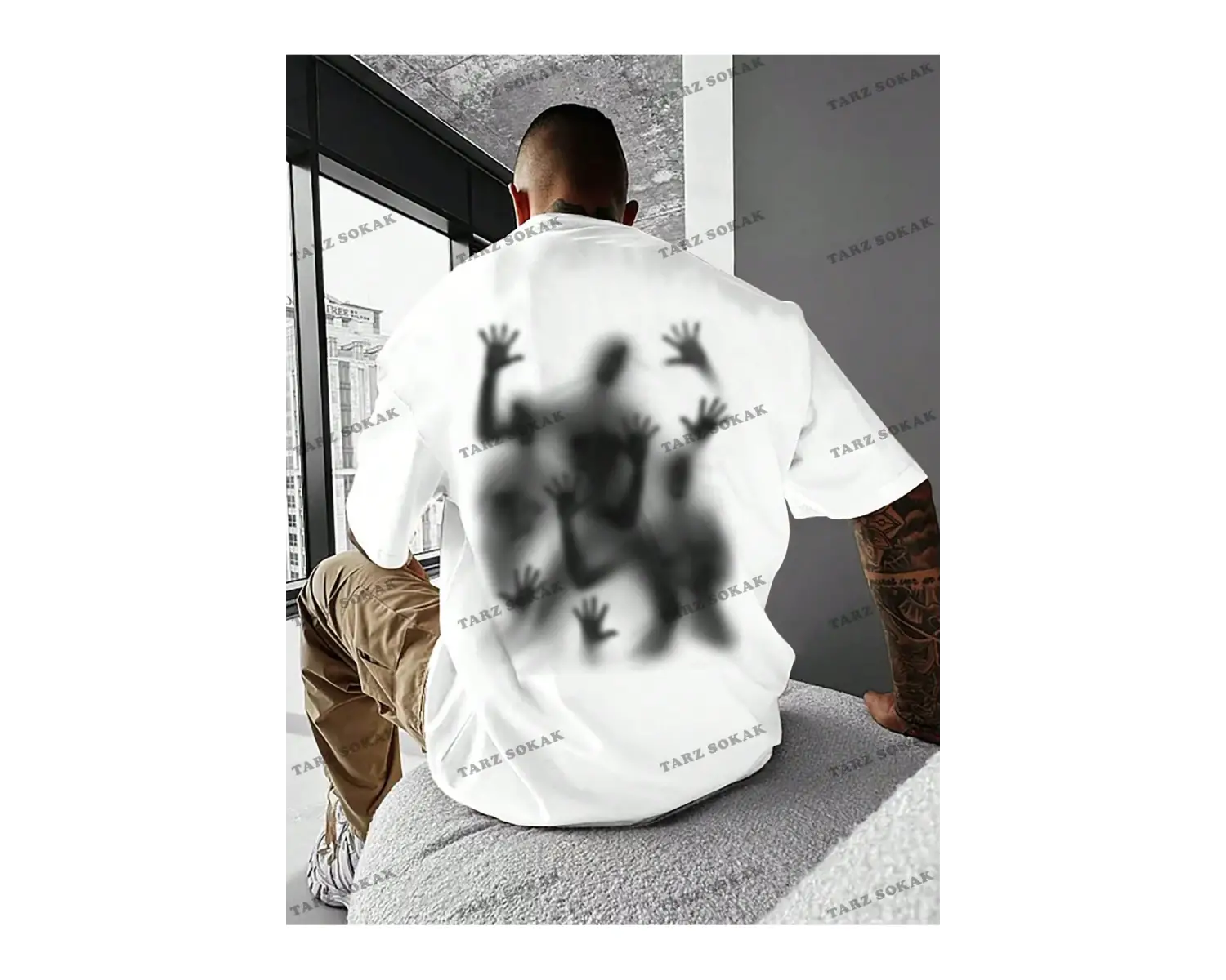 KOD Trend EMRG Loose Fit Erkek Grafik Grafik Düşük Omuz Tişört